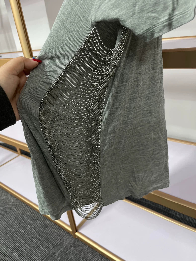 YSL Saint Laurent Chain Silk Short Sleeve Top