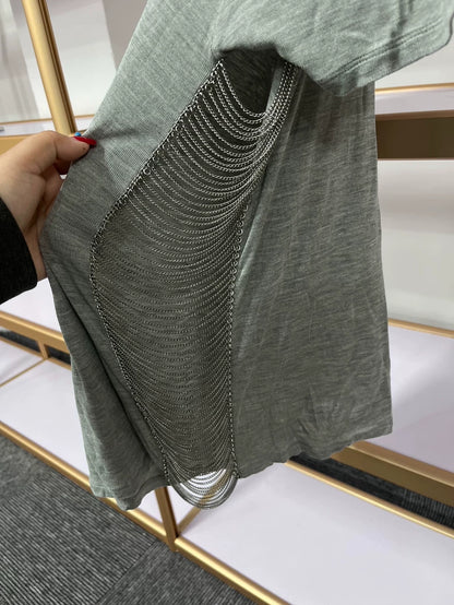 YSL Saint Laurent Chain Silk Short Sleeve Top