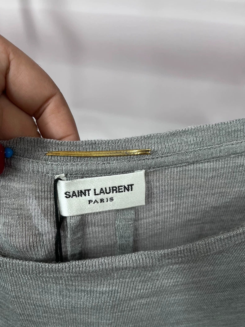 YSL Saint Laurent Chain Silk Short Sleeve Top