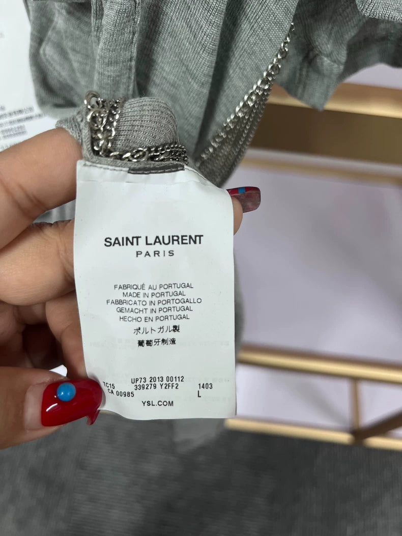 YSL Saint Laurent Chain Silk Short Sleeve Top