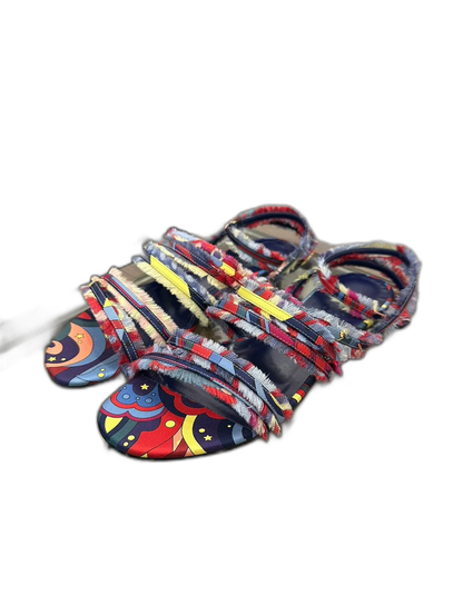 Hermes Colorful Graffiti Logo Flat Sandals