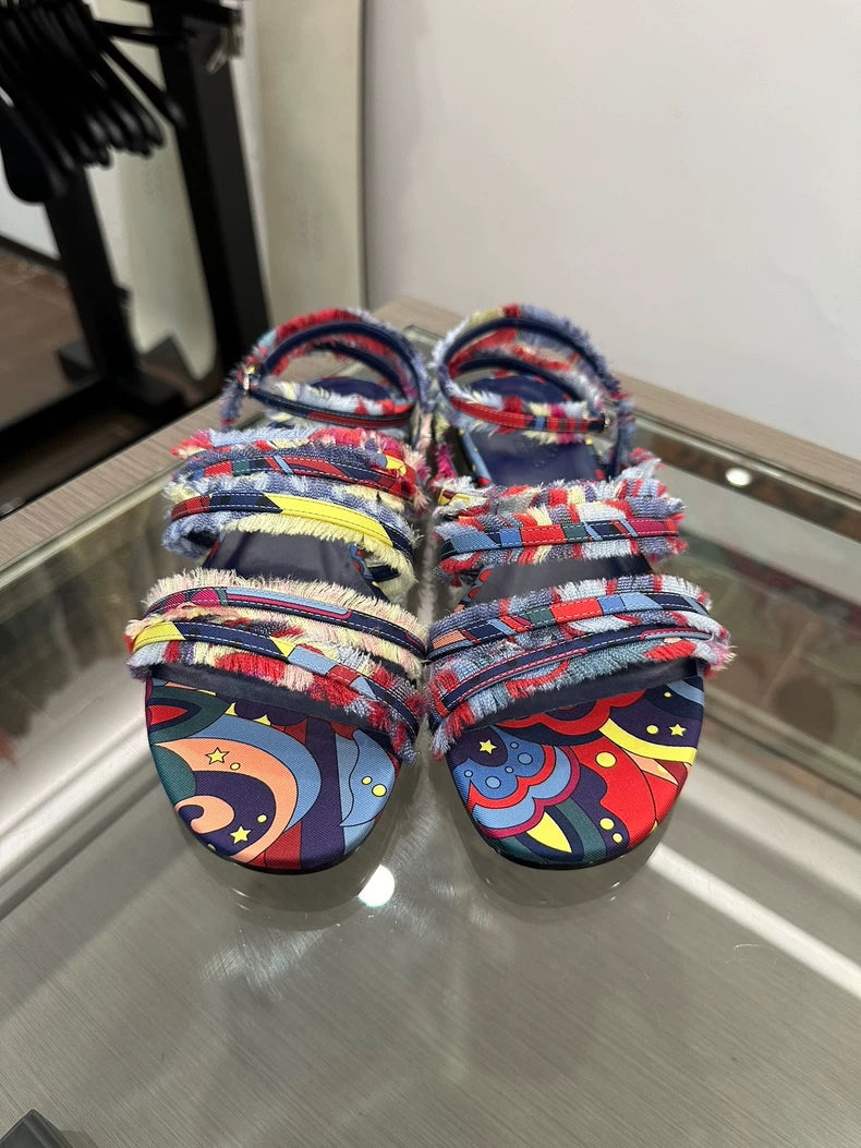 Hermes Colorful Graffiti Logo Flat Sandals