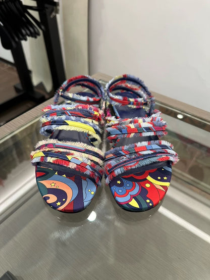 Hermes Colorful Graffiti Logo Flat Sandals