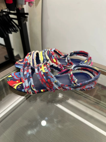 Hermes Colorful Graffiti Logo Flat Sandals