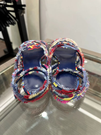 Hermes Colorful Graffiti Logo Flat Sandals