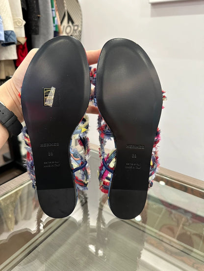 Hermes Colorful Graffiti Logo Flat Sandals