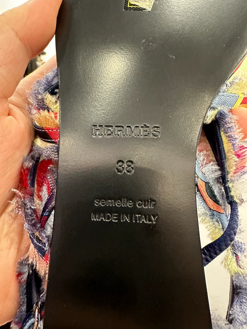 Hermes Colorful Graffiti Logo Flat Sandals