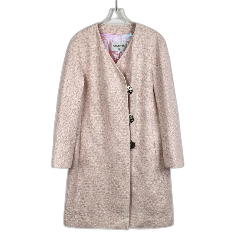 Pink Long Woven Coat by Chanel