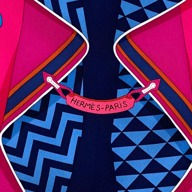 Hermes Red Silk Scarf with Patterns