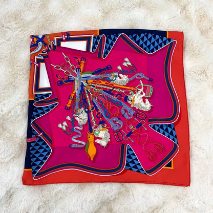 Hermes Red Silk Scarf with Patterns