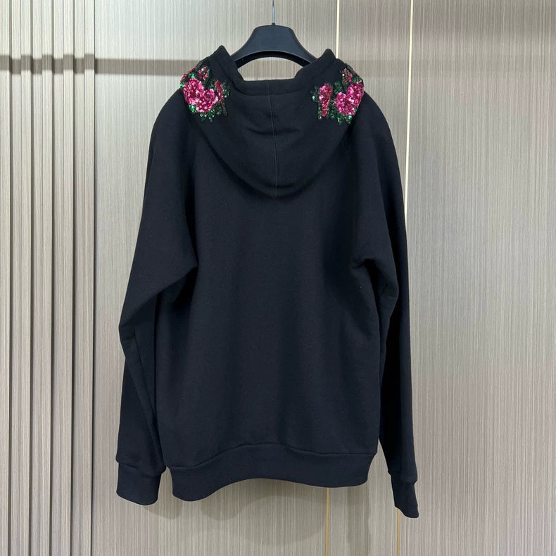 Gucci Sequin Tiger Head Embroidered Hoodie