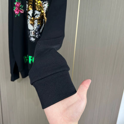 Gucci Sequin Tiger Head Embroidered Hoodie