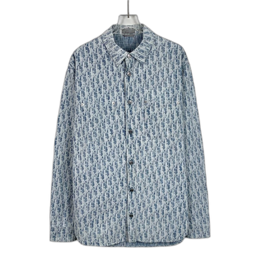 Dior Blue Logo Cotton Long Sleeve Shirt