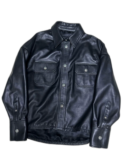 Chrome Hearts Leather Jacket with Silver Buttons