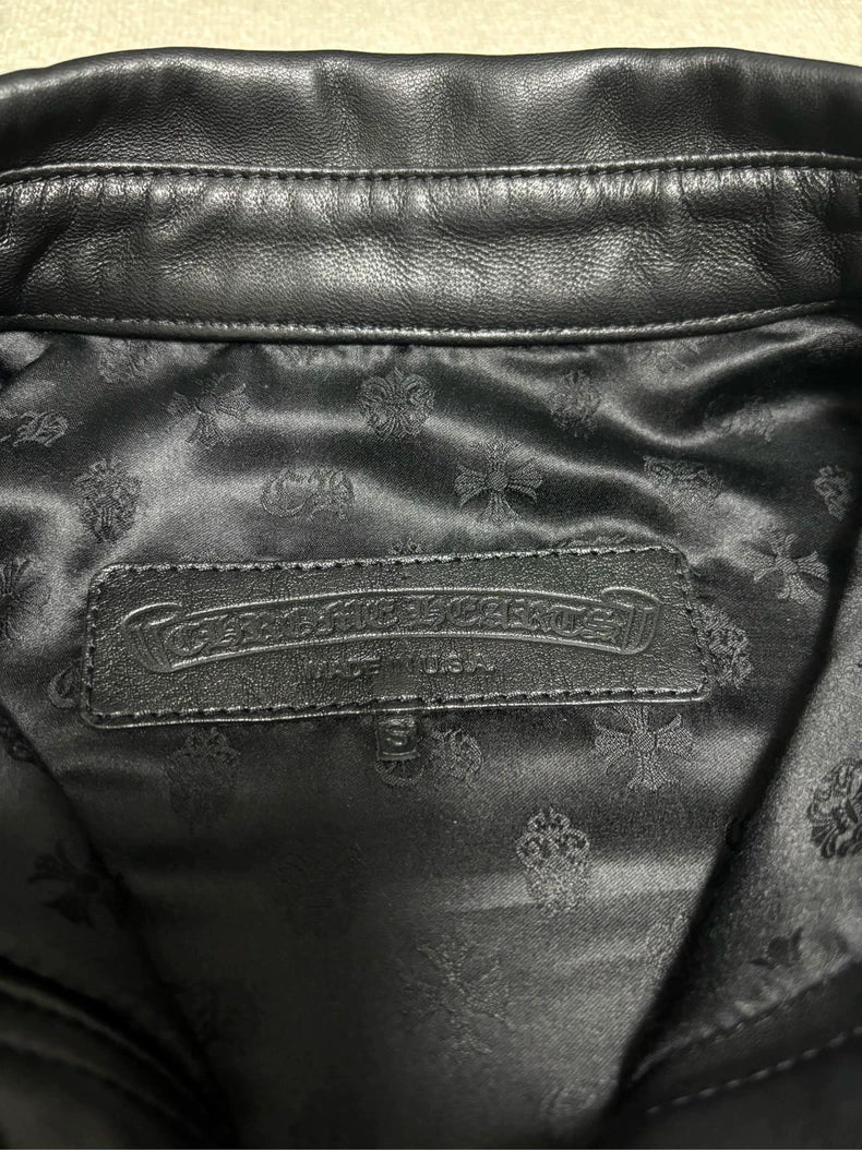 Chrome Hearts Leather Jacket with Silver Buttons