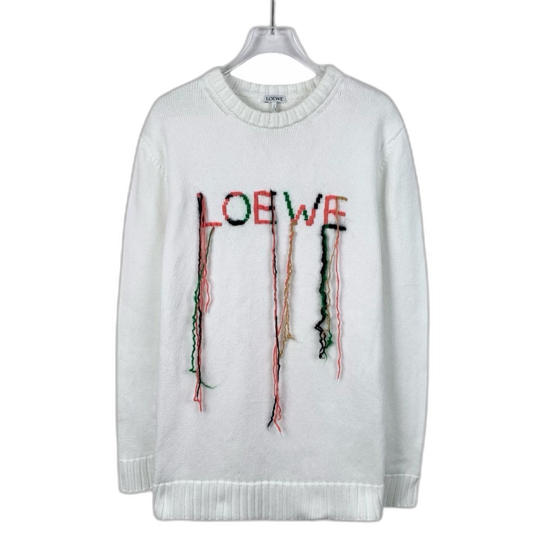 Loewe White Logo Embroidered Knit Sweater