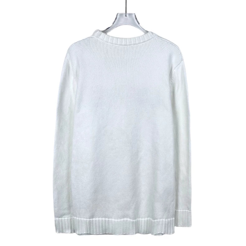 Loewe White Logo Embroidered Knit Sweater