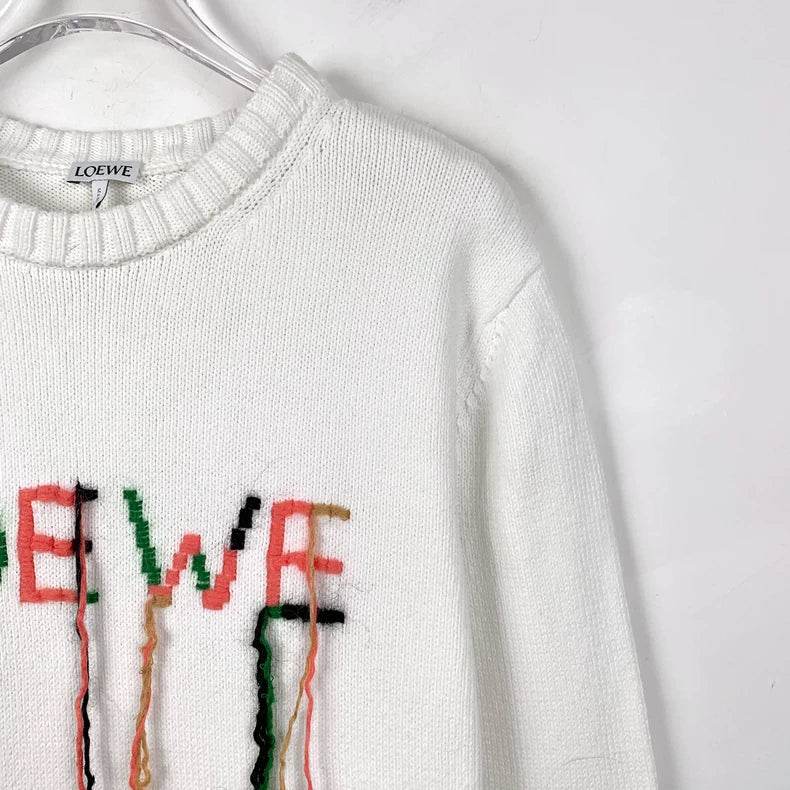 Loewe White Logo Embroidered Knit Sweater