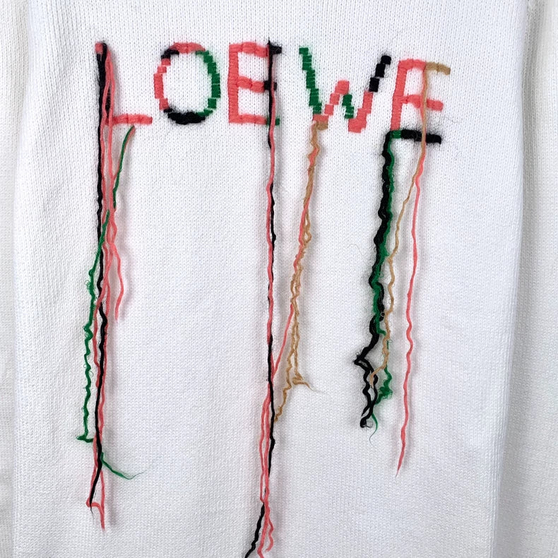 Loewe White Logo Embroidered Knit Sweater