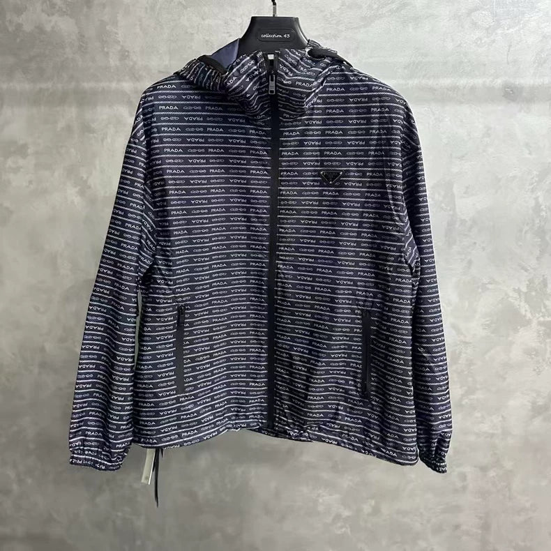 Prada Blue Striped Zip Jacket-yf