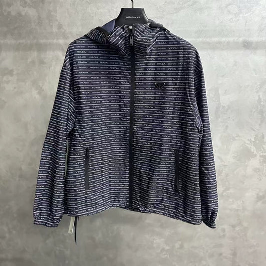 Prada Blue Striped Zip Jacket-yf