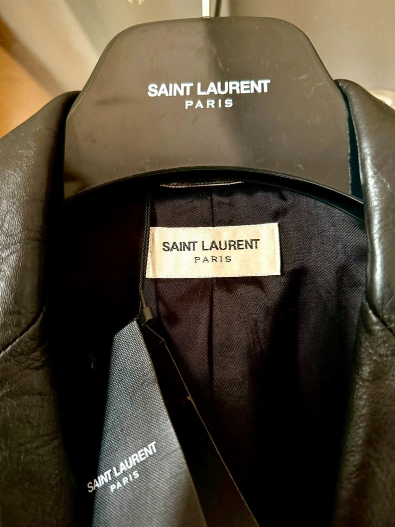 Saint Laurent Leather Blazer with Embroidery