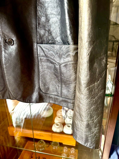 Saint Laurent Leather Blazer with Embroidery