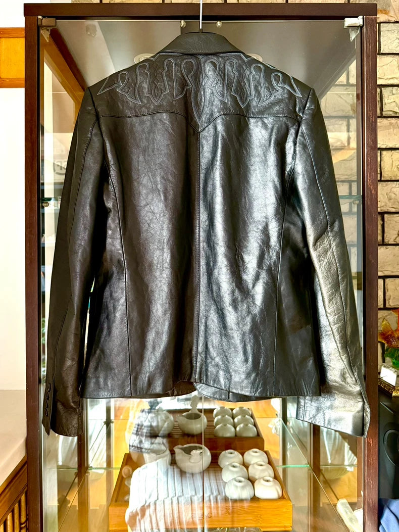 Saint Laurent Leather Blazer with Embroidery