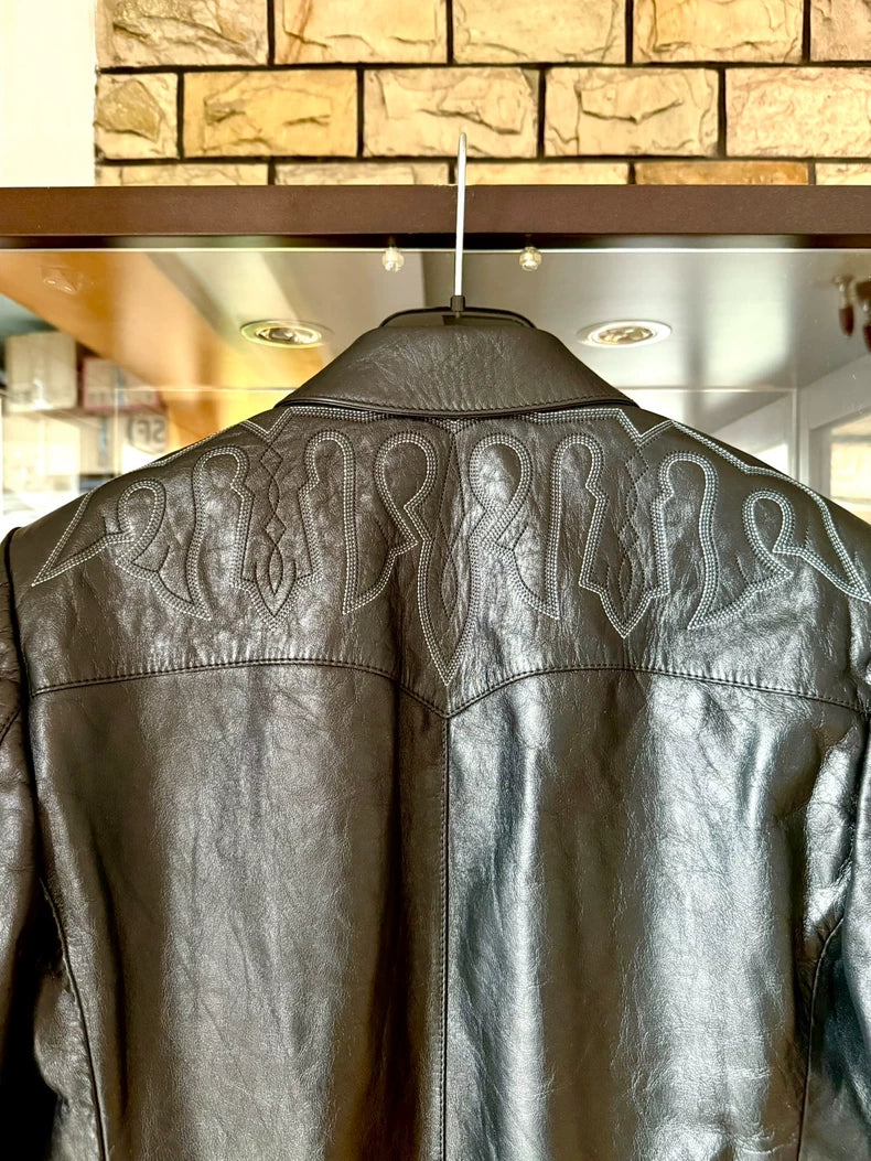 Saint Laurent Leather Blazer with Embroidery