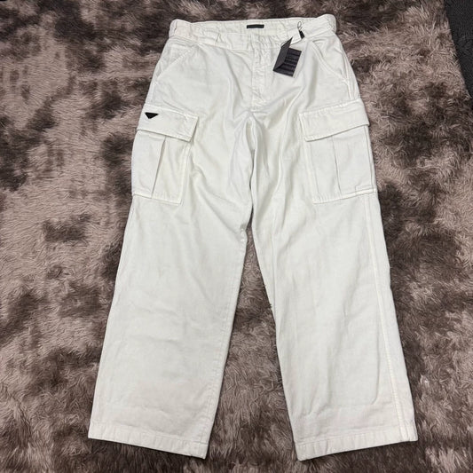Prada Men's White Cargo Pants with Triangle Logo