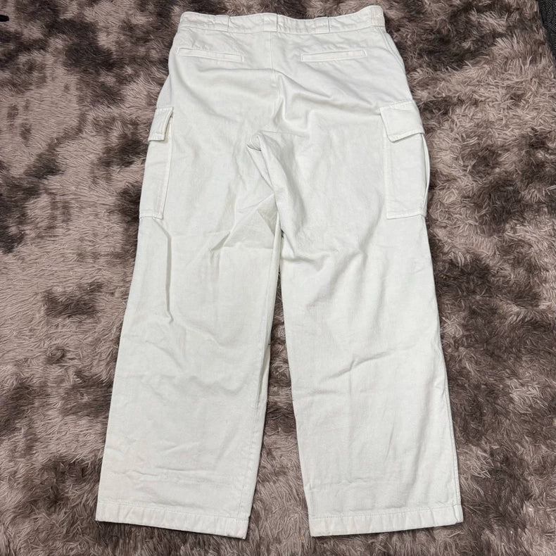 Prada Men's White Cargo Pants with Triangle Logo