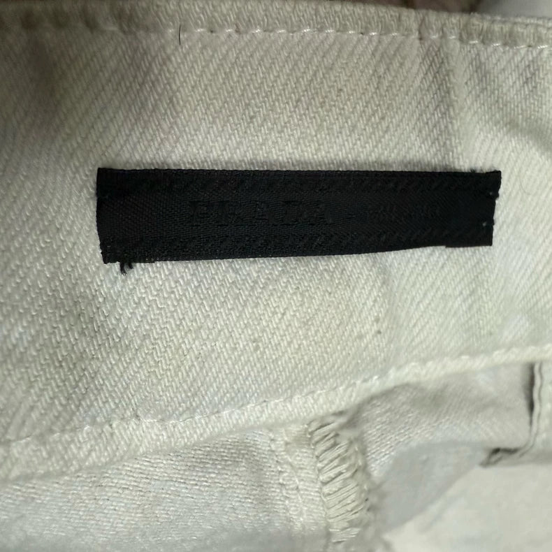 Prada Men's White Cargo Pants with Triangle Logo