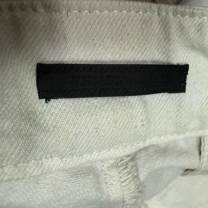 Prada Men's White Cargo Pants with Triangle Logo
