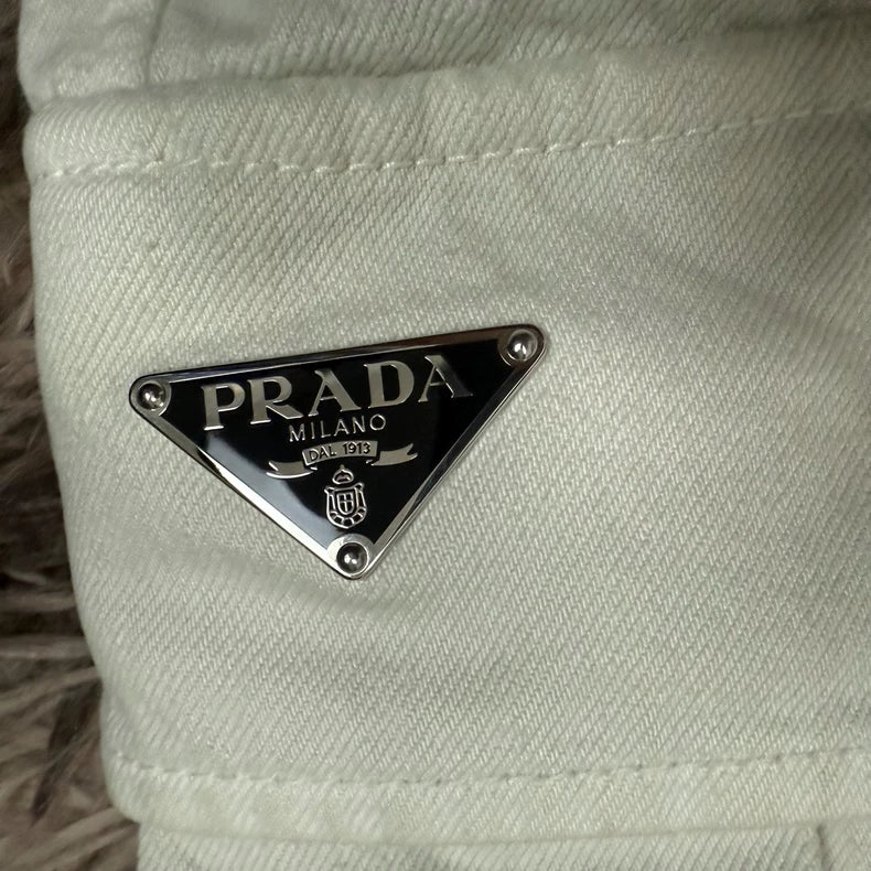 Prada Men's White Cargo Pants with Triangle Logo