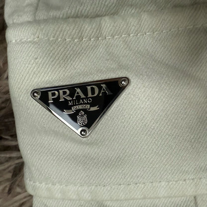 Prada Men's White Cargo Pants with Triangle Logo