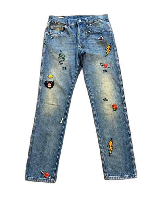 Gucci Patterned Straight Leg Denim Pants-zp
