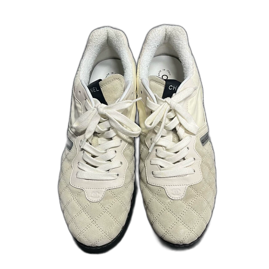 White Leather Lace-Up Casual Sneakers by Chanel