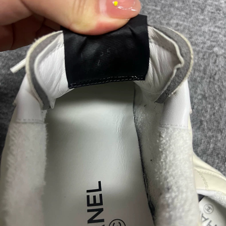 White Leather Lace-Up Casual Sneakers by Chanel