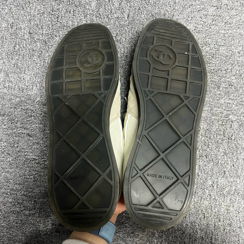 White Leather Lace-Up Casual Sneakers by Chanel