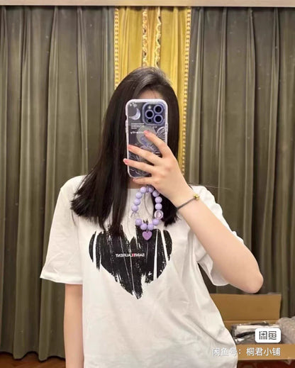 Saint Laurent Heart Letter Short Sleeve T-Shirt-yf