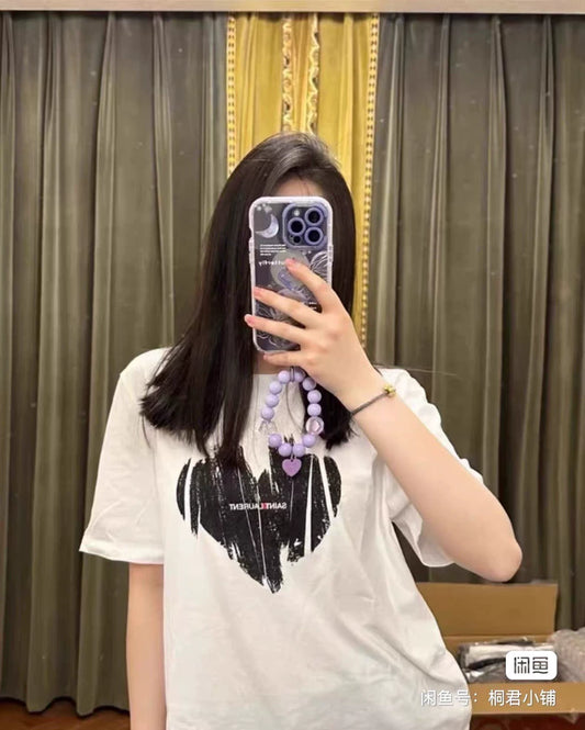 Saint Laurent Heart Letter Short Sleeve T-Shirt-yf