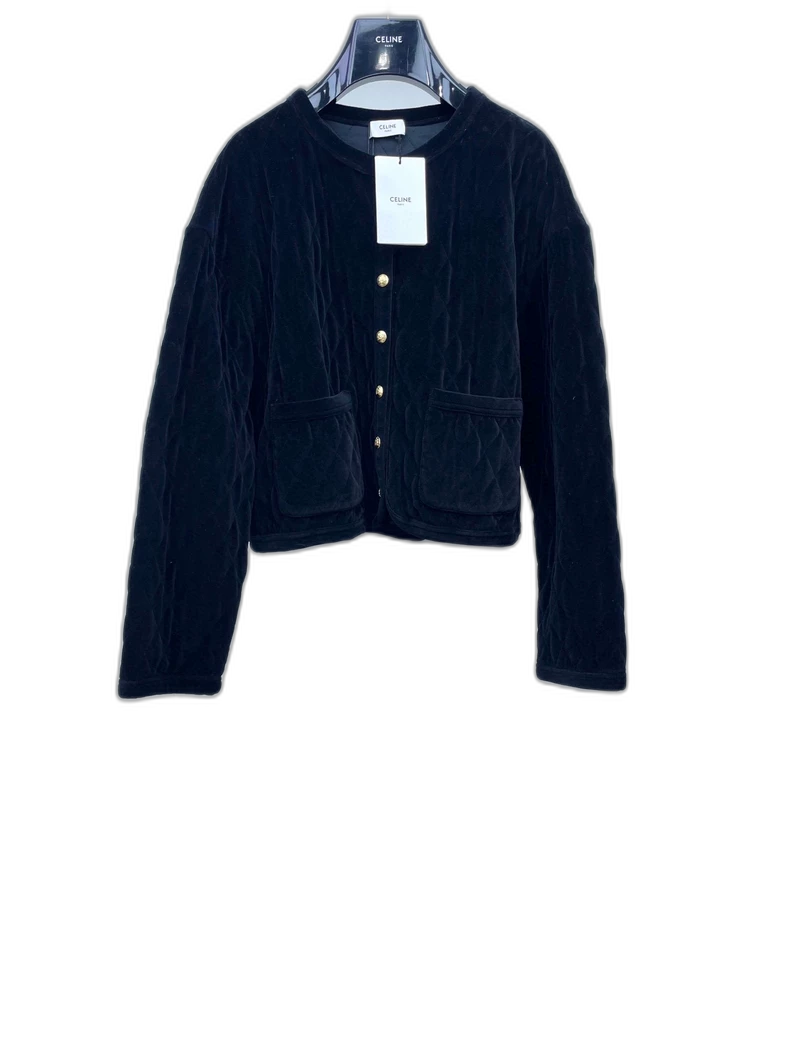 Celine Black Velvet Quilted Jacket