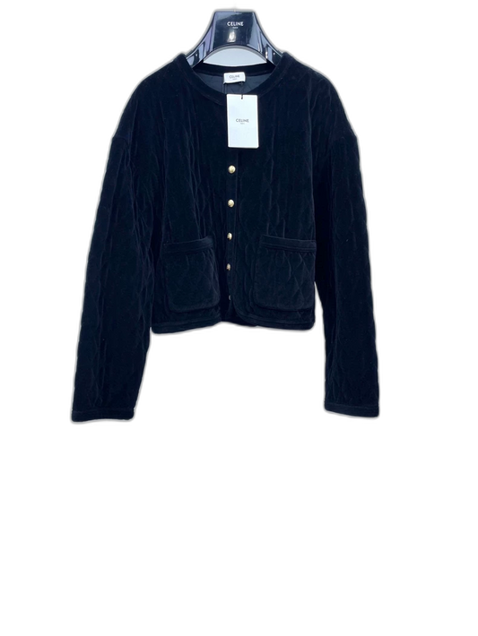 Celine Black Velvet Quilted Jacket