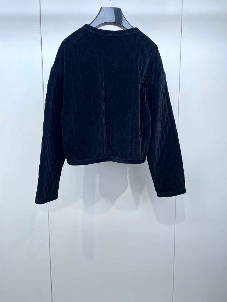 Celine Black Velvet Quilted Jacket