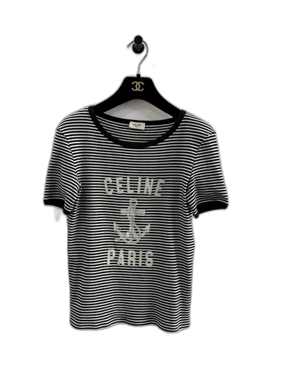Celine Black and White Striped Anchor Tee