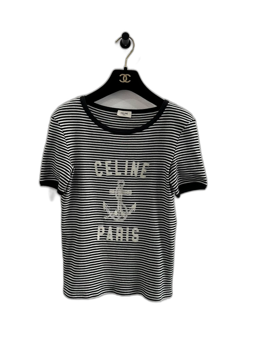 Celine Black and White Striped Anchor Tee
