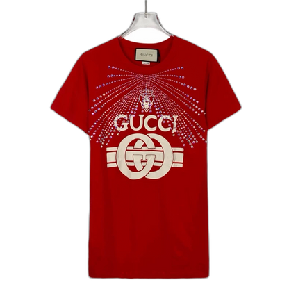 Gucci Red Logo Print Short Sleeve T-Shirt