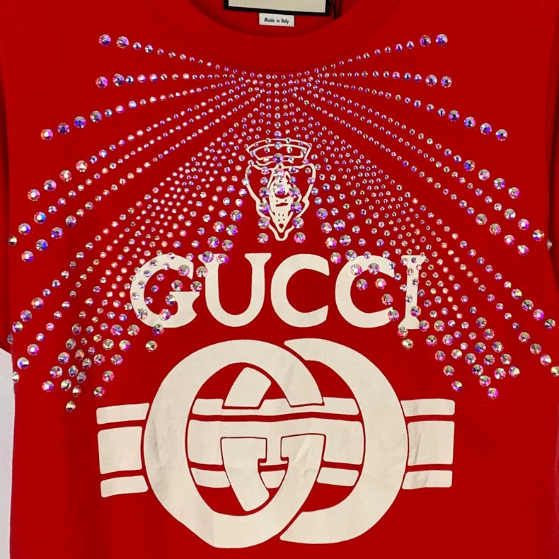 Gucci Red Logo Print Short Sleeve T-Shirt