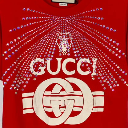 Gucci Red Logo Print Short Sleeve T-Shirt