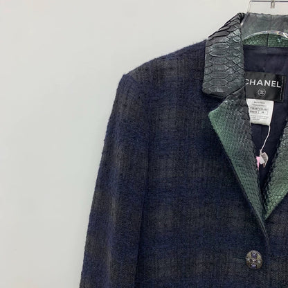 Chanel Black Plaid Wool Long Coat